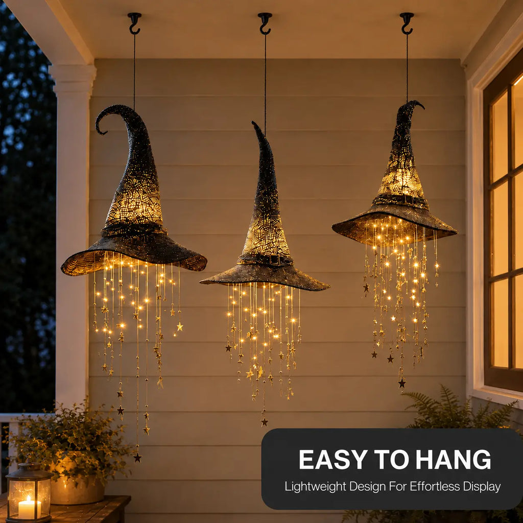 🎃🧙‍♀️ Lighted Witch Hat Hanging Chime ✨ Battery-Powered Halloween Décor