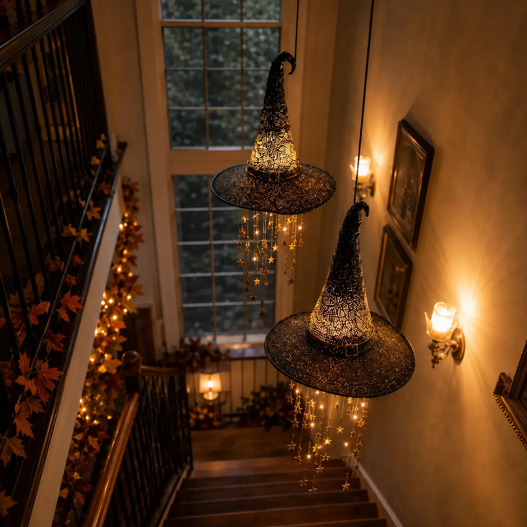 🎃🧙‍♀️ Lighted Witch Hat Hanging Chime ✨ Battery-Powered Halloween Décor