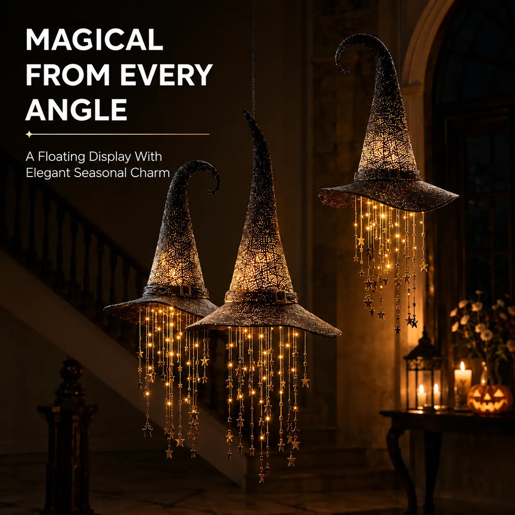 🎃🧙‍♀️ Lighted Witch Hat Hanging Chime ✨ Battery-Powered Halloween Décor