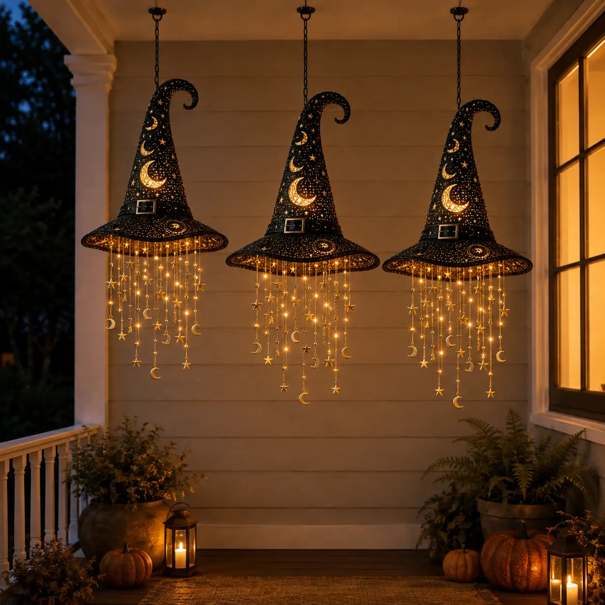 🎃🧙‍♀️ Lighted Witch Hat Hanging Chime ✨ Battery-Powered Halloween Décor