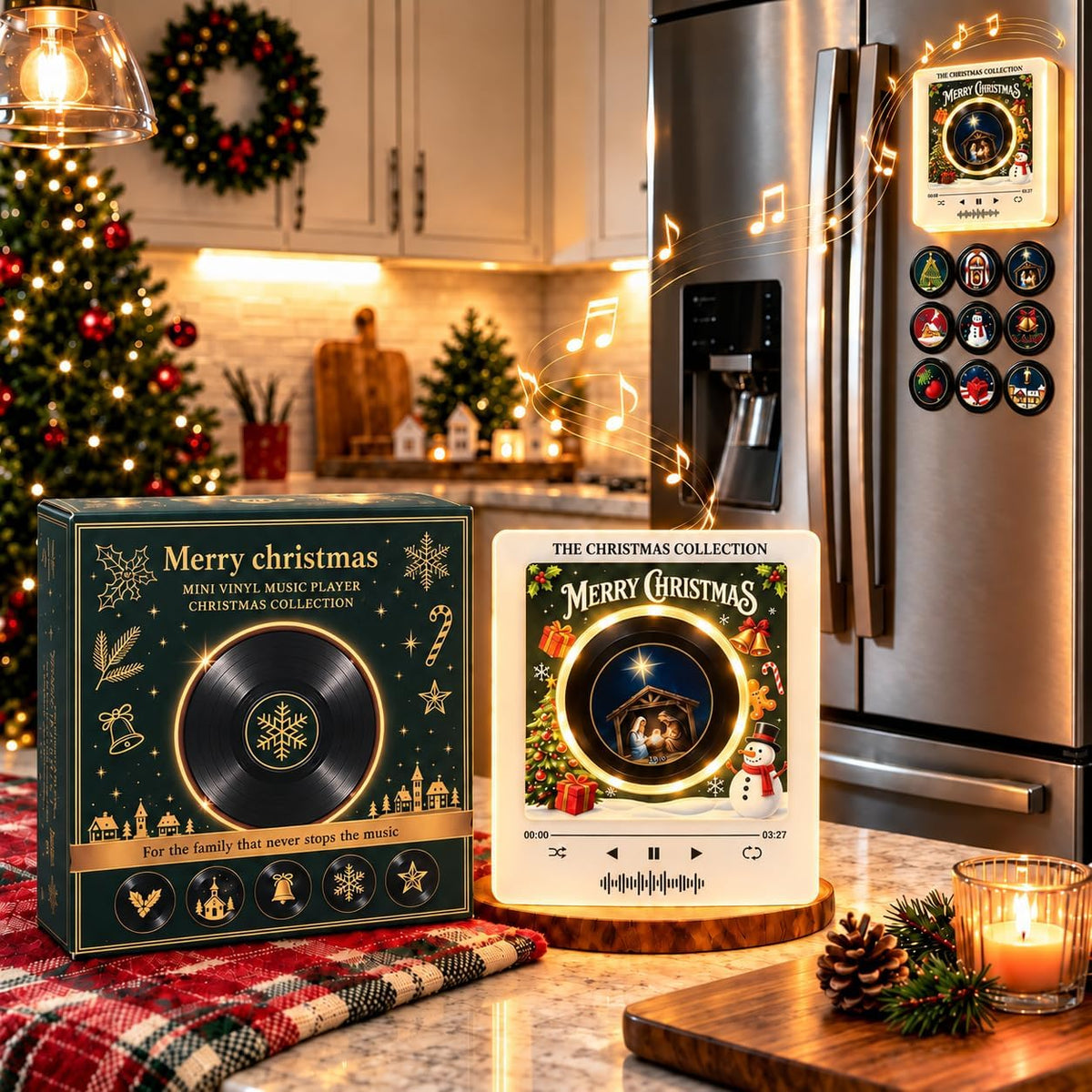 🎄Christmas Magnetic Vinyl Player for Fridge with Spinning Vinyl Record🎶