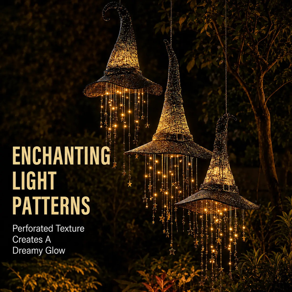 🎃🧙‍♀️ Lighted Witch Hat Hanging Chime ✨ Battery-Powered Halloween Décor