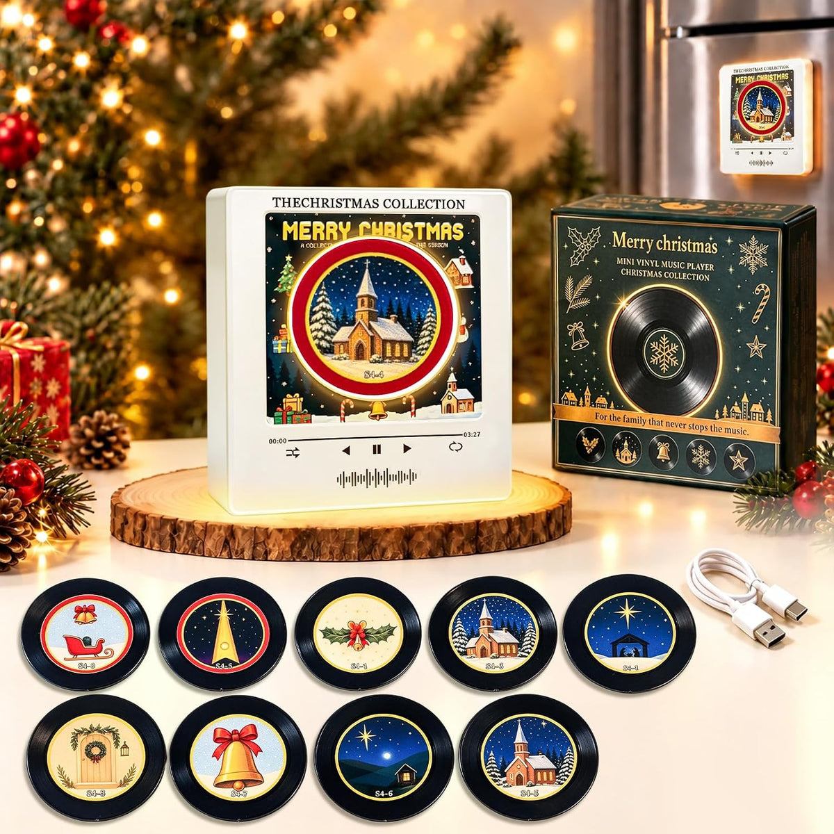 🎄Christmas Magnetic Vinyl Player for Fridge with Spinning Vinyl Record🎶