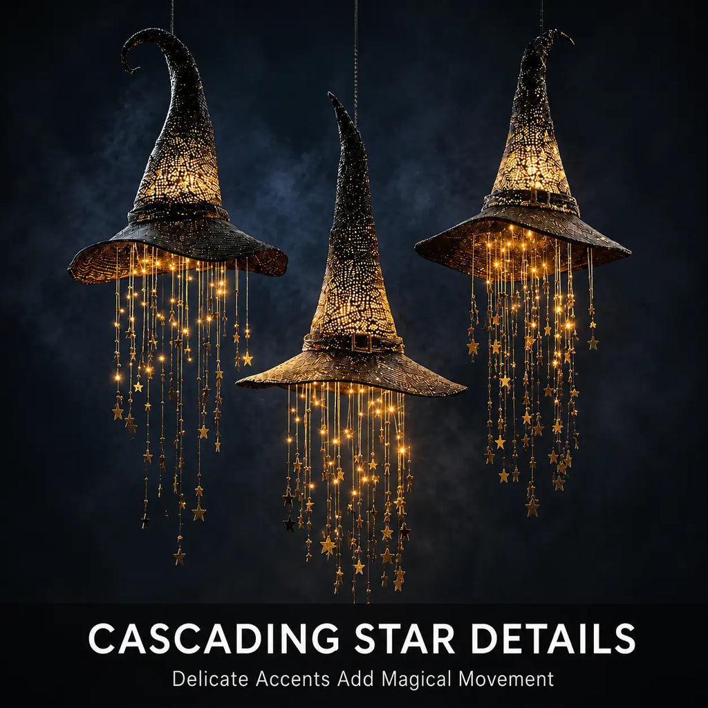 🎃🧙‍♀️ Lighted Witch Hat Hanging Chime ✨ Battery-Powered Halloween Décor