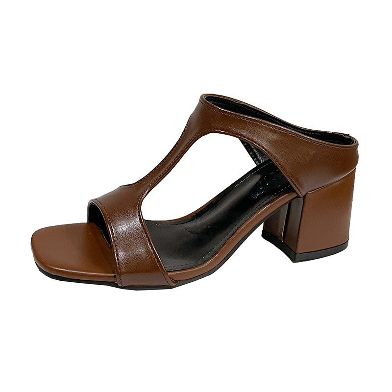 Women's Chunky Heel Classic Leather Sandals