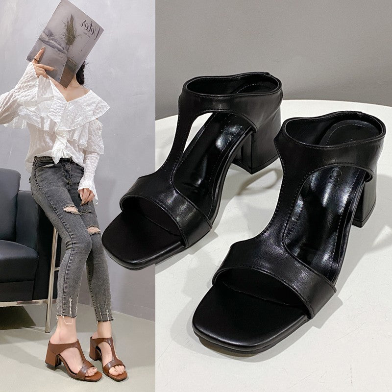 Women's Chunky Heel Classic Leather Sandals